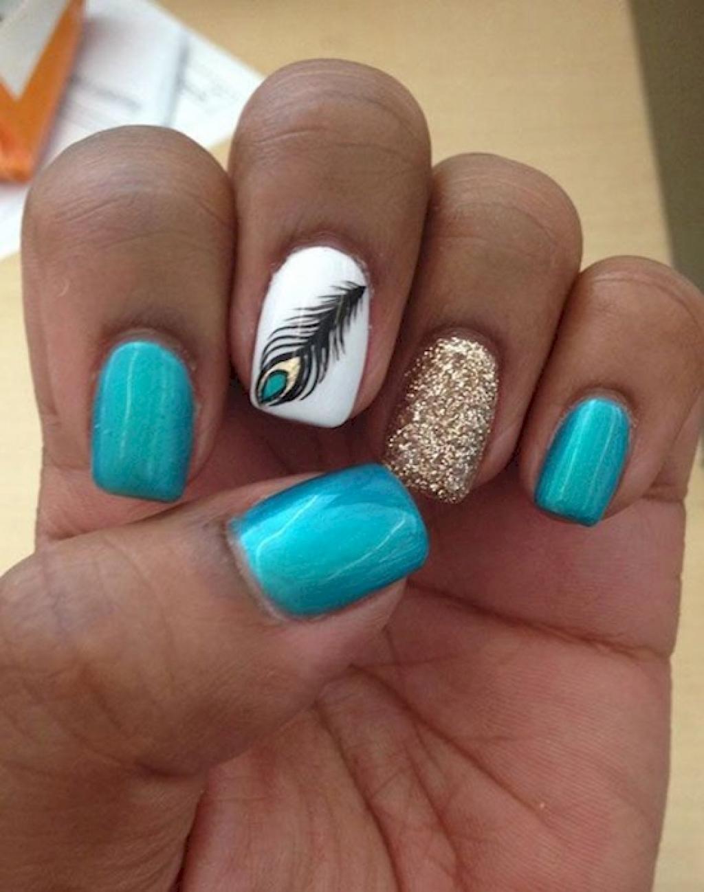White Accent Feather Nail Art Design