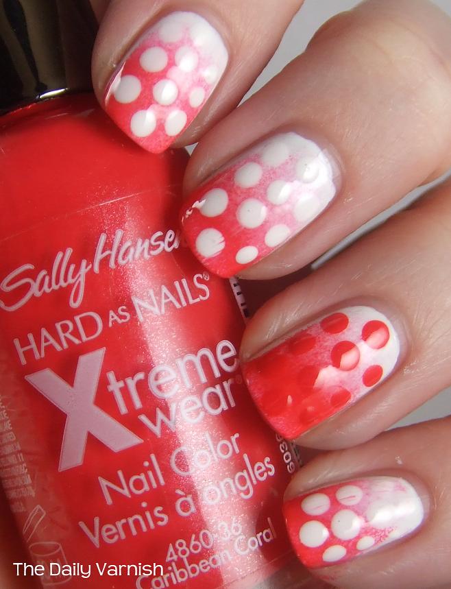 White And Red Ombre Nails With Polka Dots Nail Art