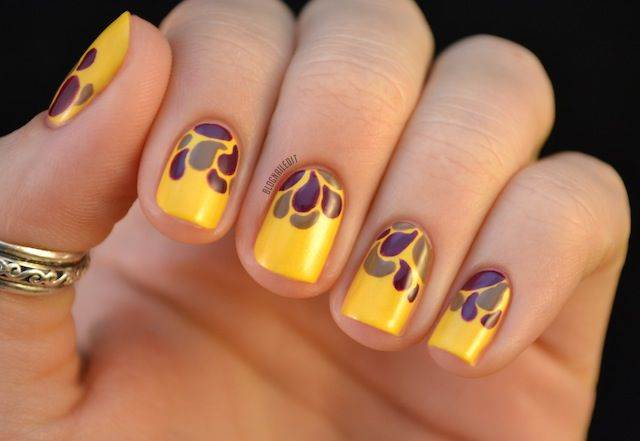 Yellow Nails With Fall Leaves Thanksgiving Nail Art Design Idea
