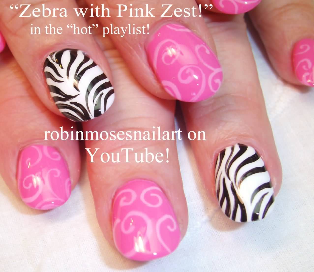 Zebra With Pink Zest Nail Art