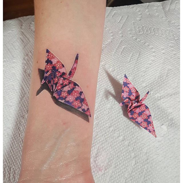 3D Crane Tattoo On Wrist