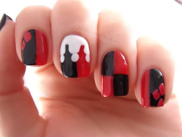 Abstract Red And Black Nail Art Design Idea