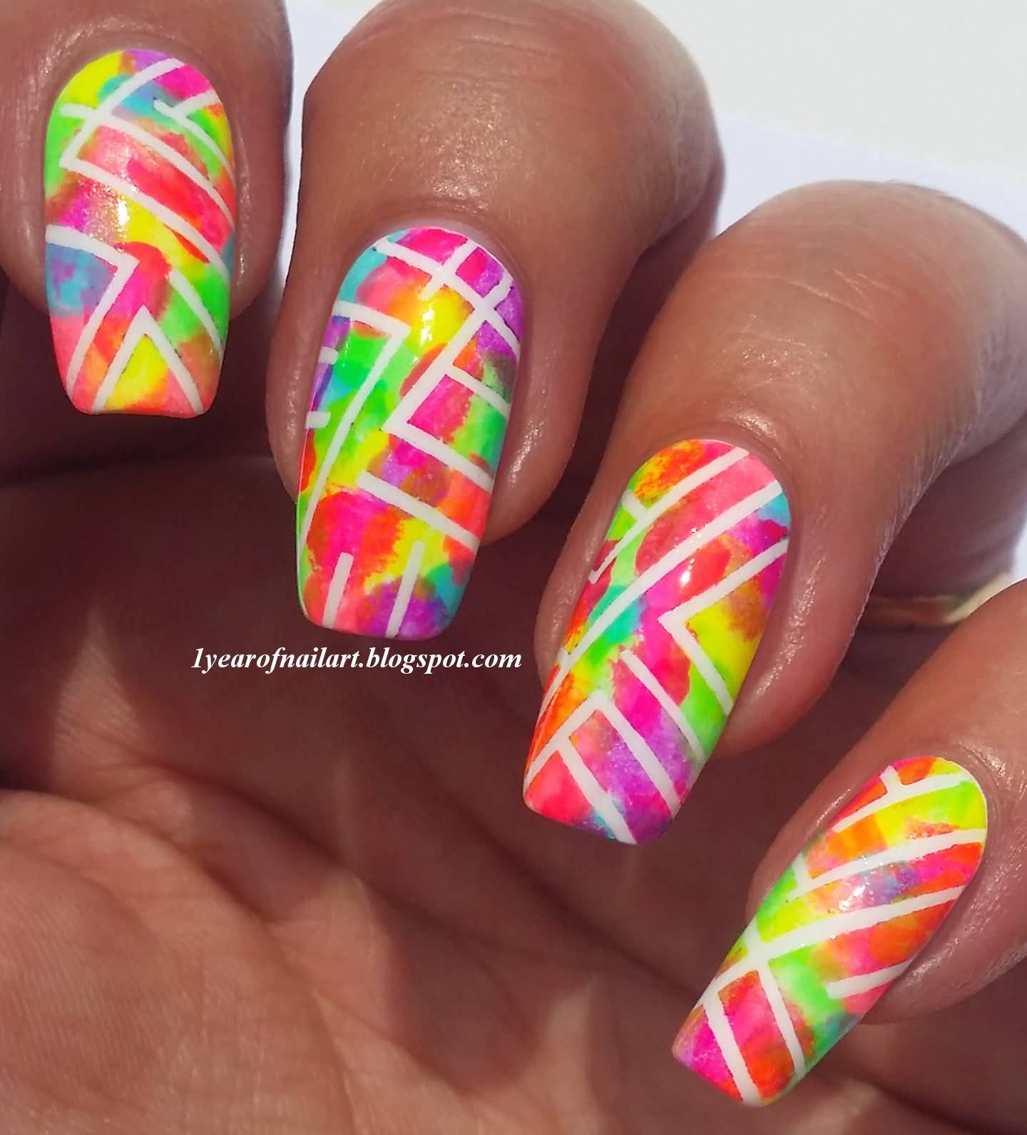 Adorable Neon Pattern Design Nail Art For Trendy Girls