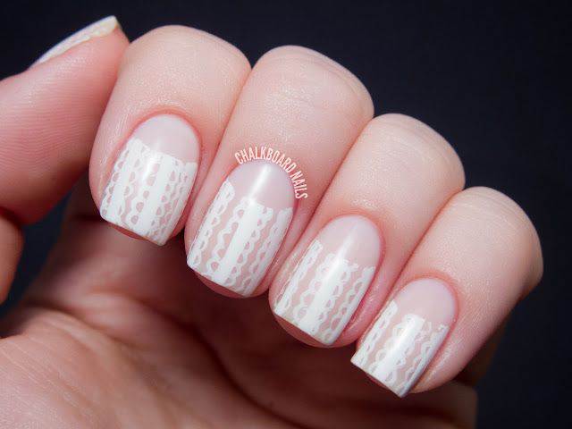 Adorable White Lace Design Wedding Nail Art