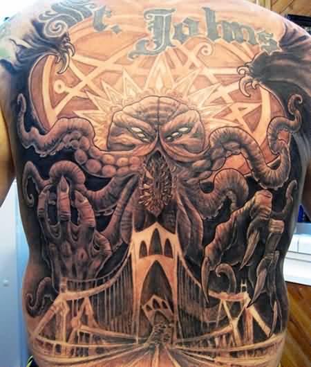 Amazing Cthulhu Tattoo On Full Back