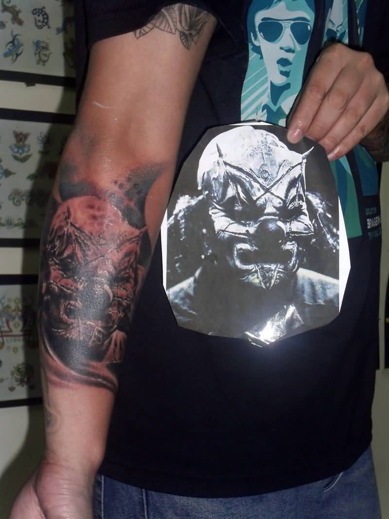 Amazing Slipknot Member Face Tattoo On Arm Sleeve