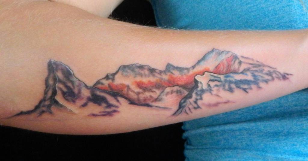 Attractive Mountains Tattoo On Arm Sleeve