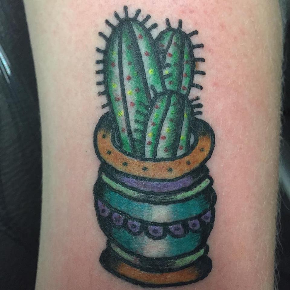 Baby Cactus In Pot Traditional Tattoo