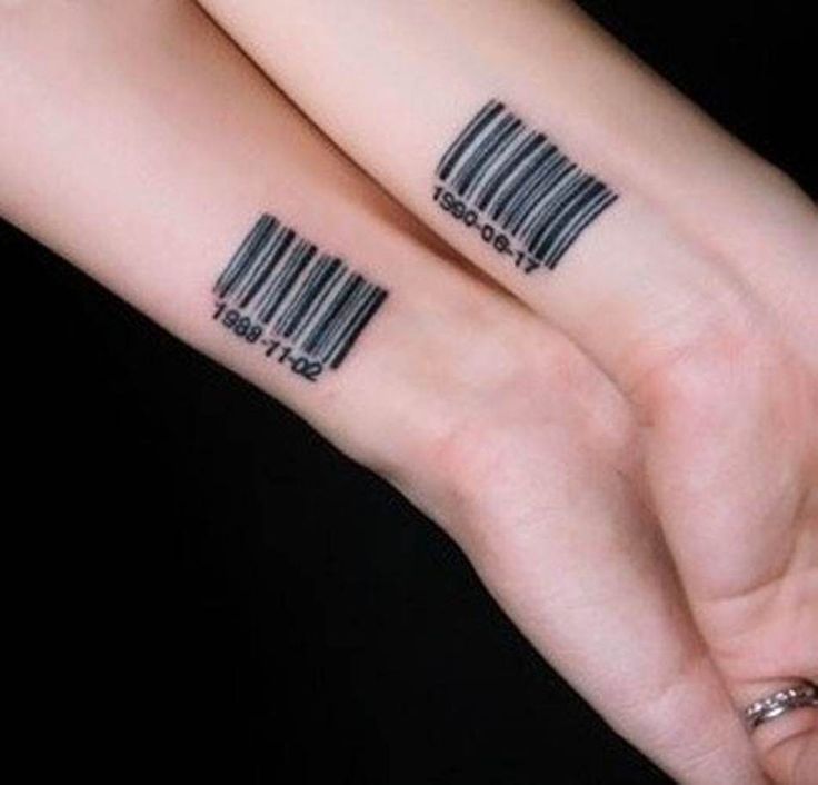 Bar Code Matching Couple Tattoos On Wrists