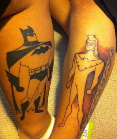 Batman And Nightwing Matching Tattoos On Legs