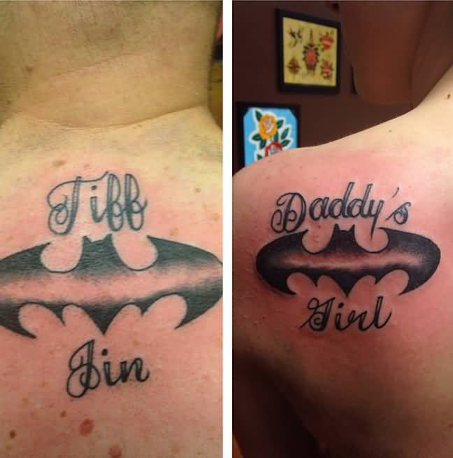 Batman Symbol With Lettering Matching Tattoos