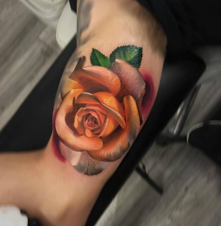 Beautiful 3D Rose Tattoo On Bicep