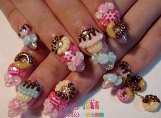 Beautiful 3d Cupcake Nail Art Design For Girls