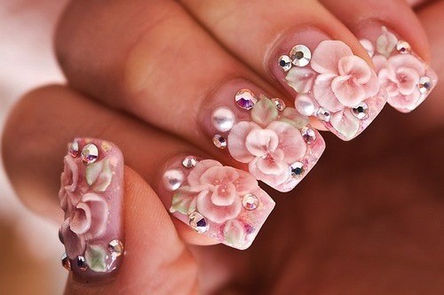 Beautiful 3d Flowers Wedding Nail Art