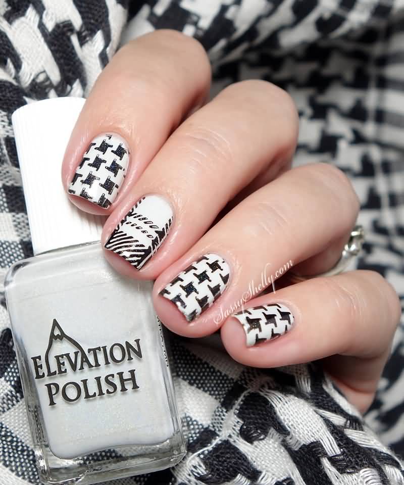 Beautiful Black And White Houndstooth Nail Art Design