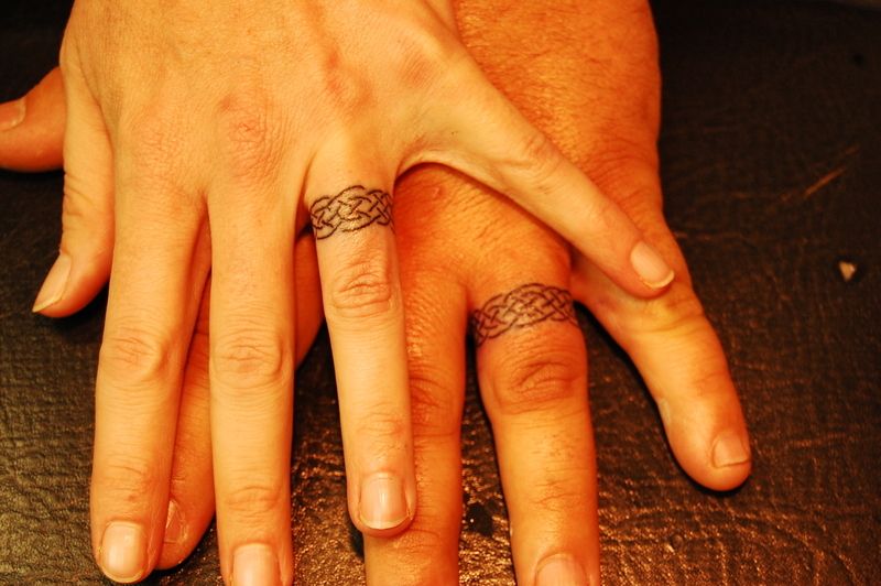 Beautiful Celtic Rings Matching Couple Tattoos On Fingers