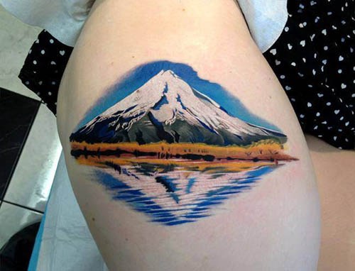 Beautiful Landcape Mountains With Reflection Tattoo