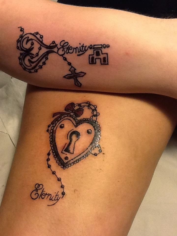 Beautiful Lock And Key Matching Couple Tattoos