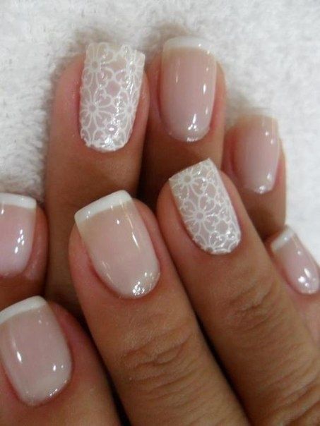 Beautiful White Lace Flower Wedding Nail Art