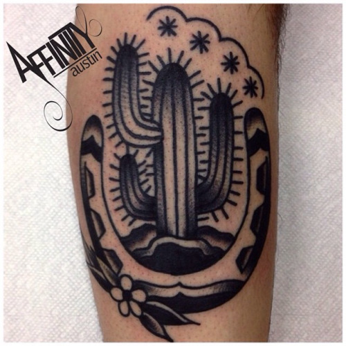 Black And Grey Cactus With Flower Traditional Tattoo