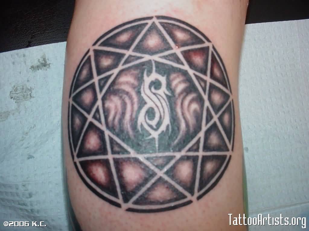 Black And Grey Slipknot Logo On Star Tattoo