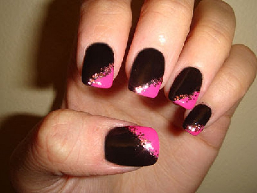Black And Hot Pink Nail Art