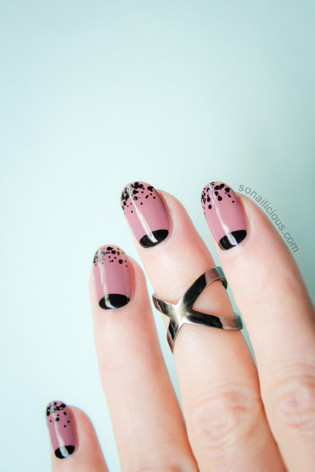 Black And Pink Reverse French Tip Nail Art