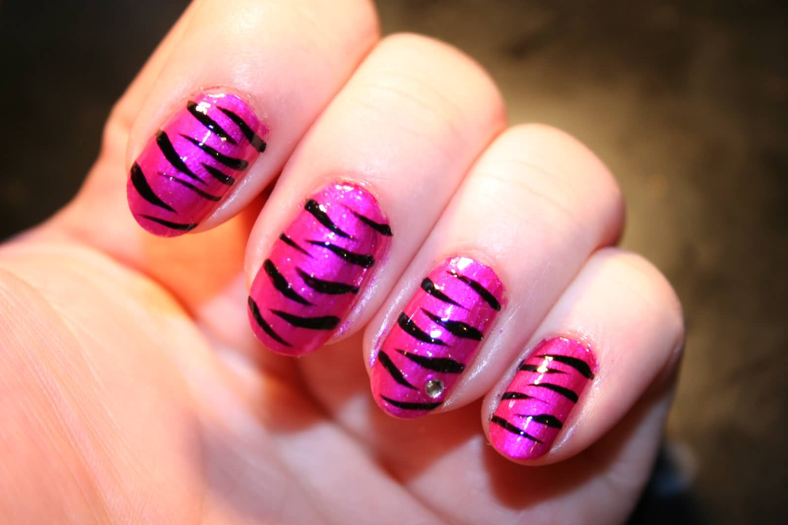 Black And Pink Zebra Print Nail Art Design Idea