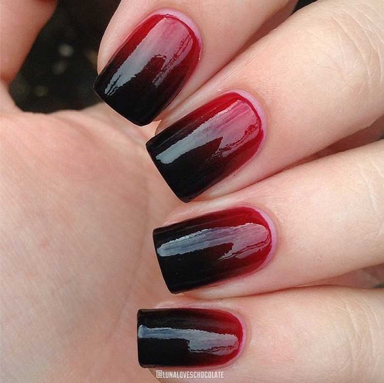 Black And Red Cute Ombre Nail Art Design Idea