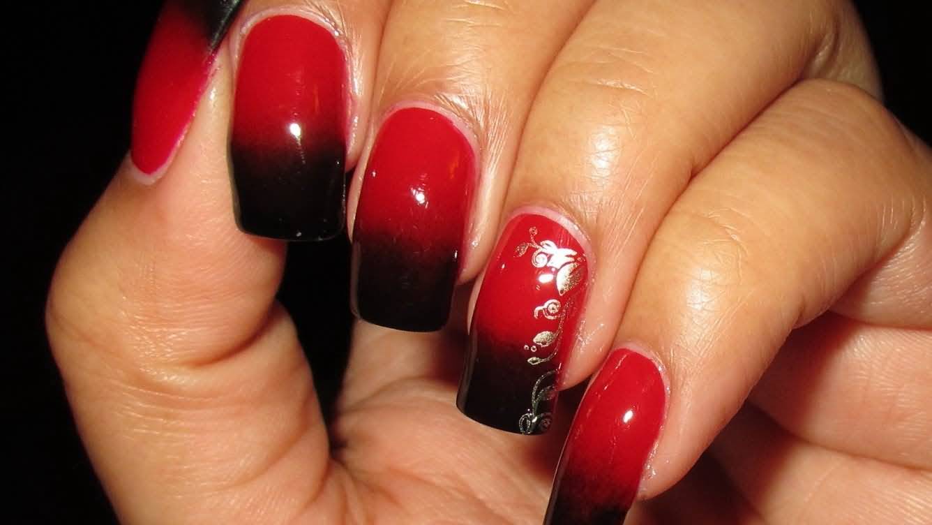 Black And Red Ombre Nail Art
