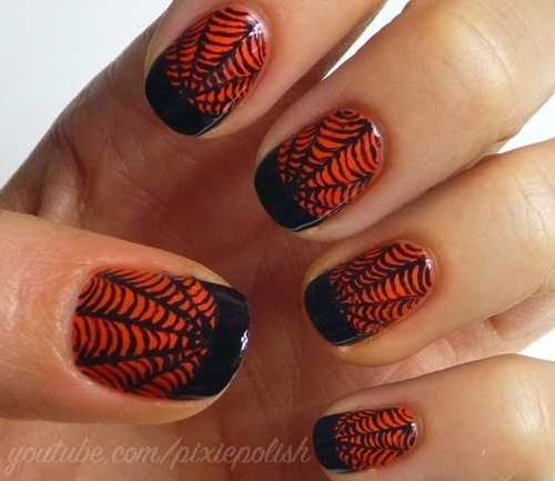 Black And Red Spiderweb Halloween Nail Art