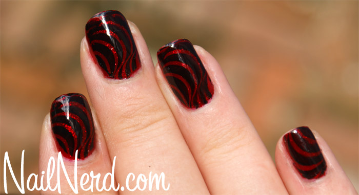 Black And Red Stripes Design Nail Art