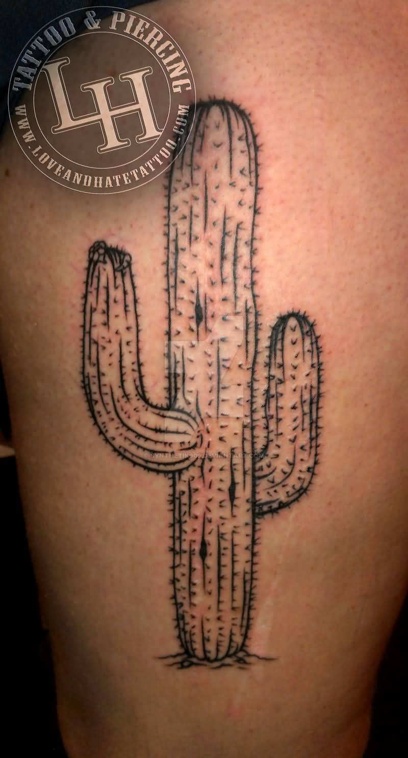 Black And White Cactus Tattoo By Synthetik909
