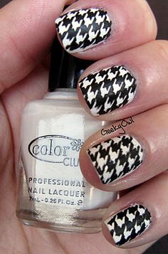 Black And White Cute Houndstooth Nail Art Design