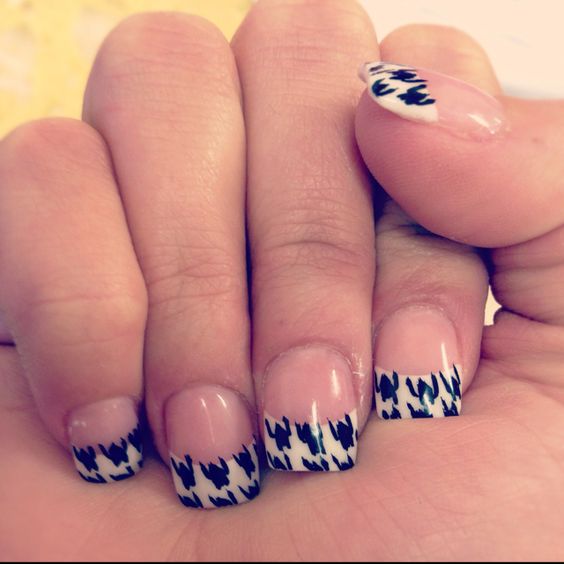 Black And White French Tip Houndstooth Nail Art