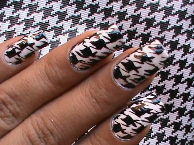 Black And White Houndstooth Nail Art Design Pattern