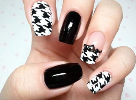 Black And White Houndstooth Nail Art Design