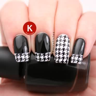 Black And White Houndstooth Tip Nail Art By Claire Kerr