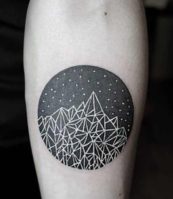 Black And White Mountains And Stars Geometric Tattoo