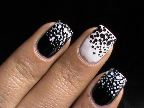 Black And White Polka Dots Nail Art Design