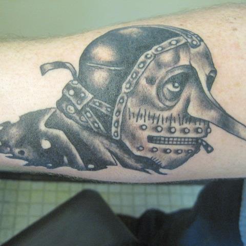 Black And White Slipknot Member Face Tattoo On Forearm