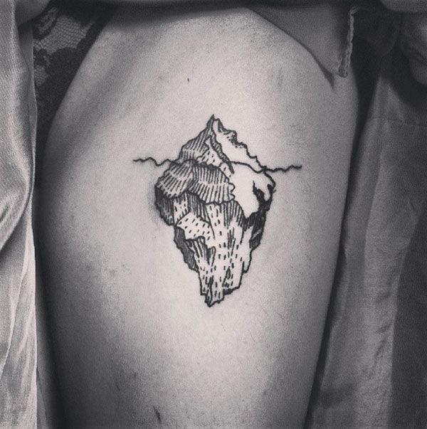 Black And White Traditional Mountain Tattoo
