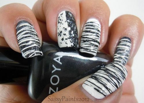 Black And White Zebra Print Nail Art Design