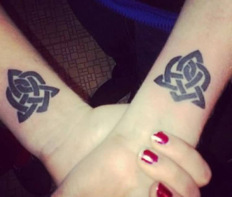 Black Color Celtic Matching Tattoos On Wrists
