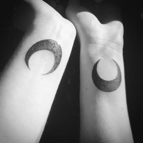 Black Color Half Moon Matching Tattoos On Wrists