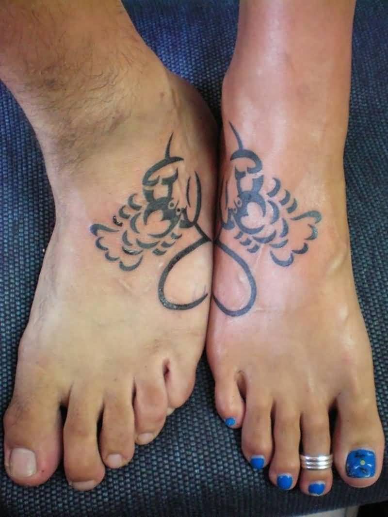 Black Color Matching Lobster Tattoos On Foots
