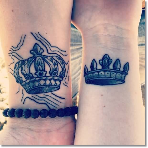 Black Ink King And Queen Matching Tattoos On Wrists