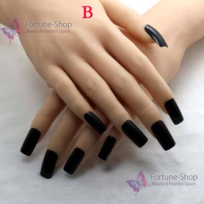 Black Matte Long Nail Art Design