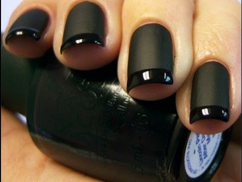 Black Matte Nail Art With Glossy French Tip Design