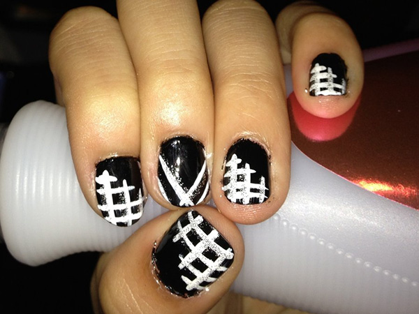 Black Nails With White Lace Design Nail Art